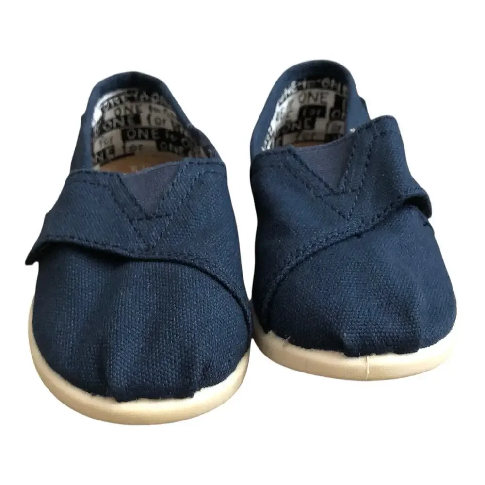 TOMS Alpargatas Toddler Boys Girls Size T 8 Navy Blue Canvas Shoes Hook & Loop